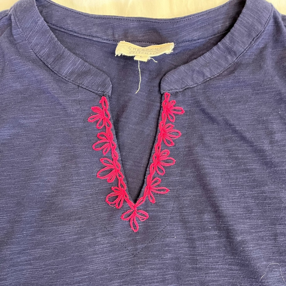 Stitch Fix Navy Cotton Sleeveless Tunic Top with Pink Embroidery Women’s Large - Picture 2 of 10